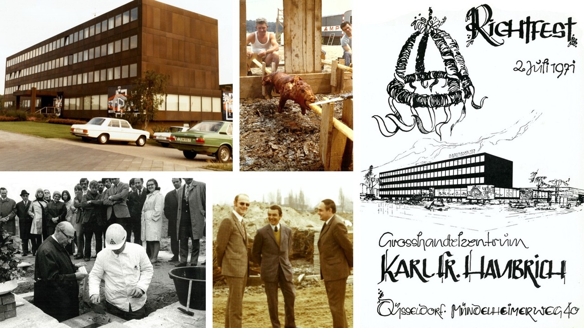 From the laying of the foundation stone to the topping-out ceremony with suckling pig right up to the finished office building on the Mündelheimer Weg: The growing success of the group is reflected by the new building in the early 70s.