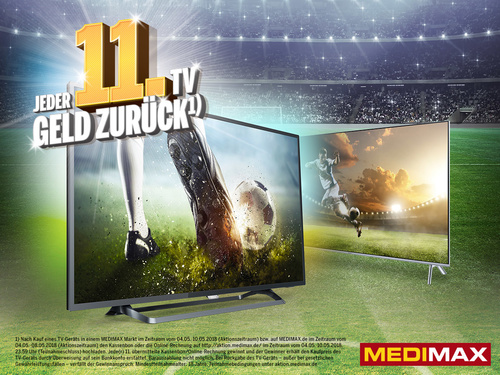 Plakat zur MEDIMAX Aktion „Jeder 11. TV Geld zurück“