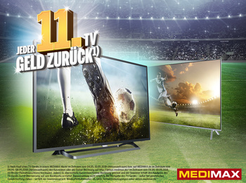 Plakat zur MEDIMAX Aktion „Jeder 11. TV Geld zurück“